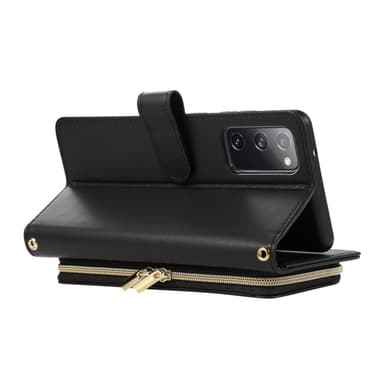 Vetoketjullinen Flip Phone Case -lompakkokotelo luottokorttipaikoilla Samsungille Musta Samsung S21 Plus