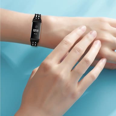 Fitbit Charge 3/4 metallinen rannekoru strassilla Musta/Crystal