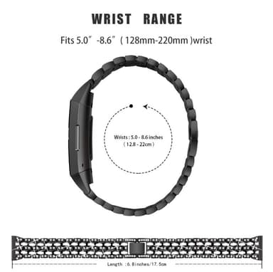 Fitbit Charge 3/4 metallinen rannekoru strassilla Musta/Crystal