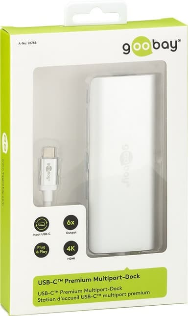 USB-C™-moniporttisovitin HDMI 4k 30 Hz, USB, CR, RJ45, PD, alumiini, hopea