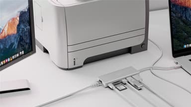 USB-C™-moniporttisovitin HDMI 4k 30 Hz, USB, CR, RJ45, PD, alumiini, hopea