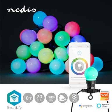 Nedis SmartLife-koristevalot | Partylight | Wi-Fi | RGB / Valkoinen | 20 LED's | 10 m | Android™ | Polttimon halkaisija: 50 mm