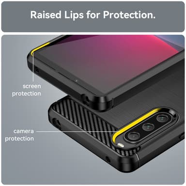 SKALO Sony Xperia 10 V Armor Carbon Iskunkestävä TPU suojakuori - Musta
