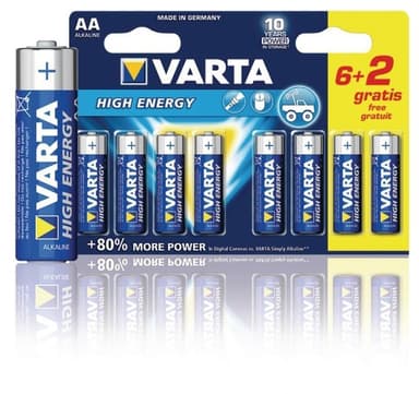 Varta Alkaliparisto AA 1.5 V High Energy 8-Monipakkaus