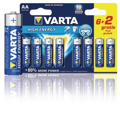 Varta Alkaliparisto AA 1.5 V High Energy 8-Monipakkaus