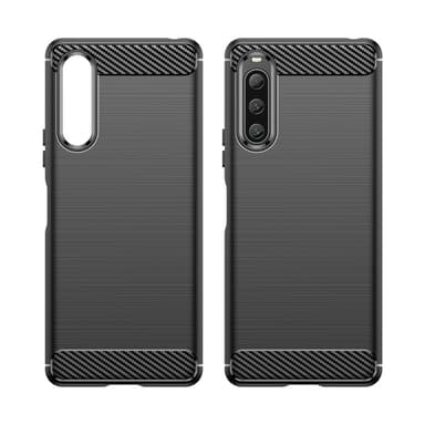 SKALO Sony Xperia 10 V Armor Carbon Iskunkestävä TPU suojakuori - Musta