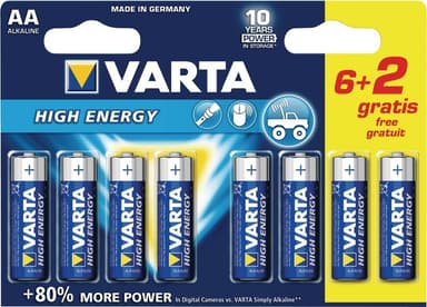 Varta Alkaliparisto AA 1.5 V High Energy 8-Monipakkaus