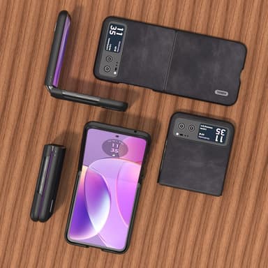 SKALO Motorola Razr 40 5G ABEEL PU Nahka Fold Suojakuori - Musta