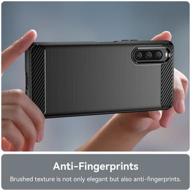SKALO Sony Xperia 10 V Armor Carbon Iskunkestävä TPU suojakuori - Musta