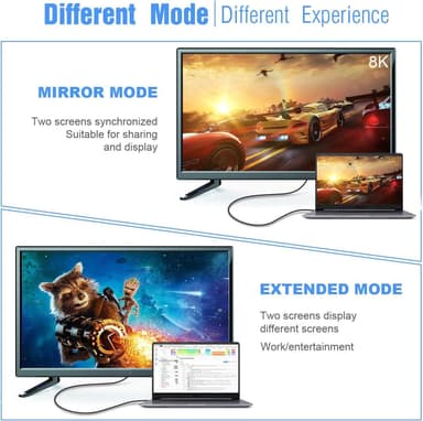 NÖRDIC 2m USBC–DP 1.4 -kaapeli 8K30Hz 4K120Hz 32.4Gbps HBR3 HDR10
