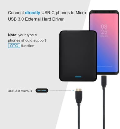 NÖRDIC USB C - USB Micro B -kaapeli 1 m, 3.2 Gen 1 ulkoiselle kiintolevylle
