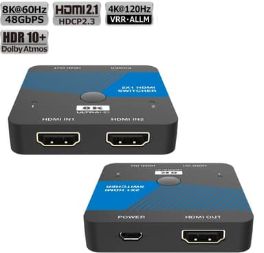 NÖRDIC HDMI 2.1-kytkin 2–1 8K60Hz 4K120Hz CEC HDR Dolby Atmos, True HD, Digital Plus, DTS-HD Master