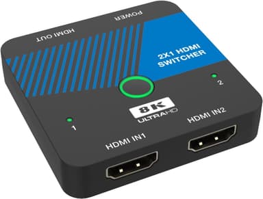 NÖRDIC HDMI 2.1-kytkin 2–1 8K60Hz 4K120Hz CEC HDR Dolby Atmos, True HD, Digital Plus, DTS-HD Master