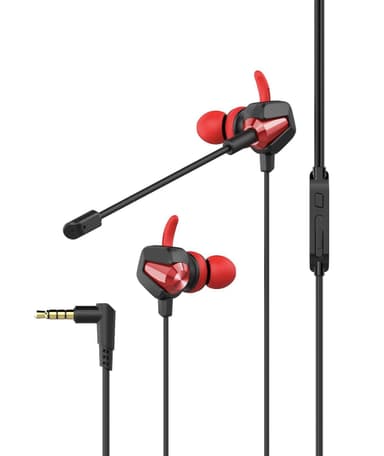 NÖRDIC kuulokemikrofoni, irrotettava ja taivutettava mikrofoni ja äänenvoimakkuuden säätö, punainen, 3,5 mm stereo, musta