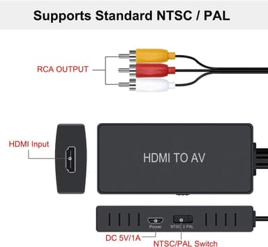 NÖRDIC HDMI–AV 3x RCA CVBS komposiittivideosovitin äänellä, tarkkuus enintään 1080p, 1 m