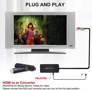NÖRDIC HDMI–AV 3x RCA CVBS komposiittivideosovitin äänellä, tarkkuus enintään 1080p, 1 m