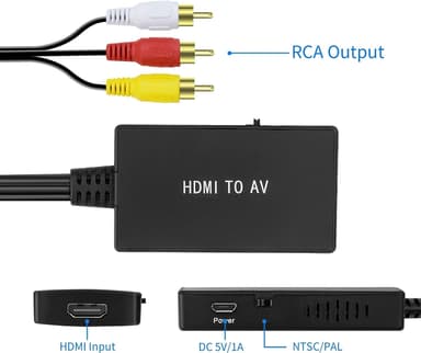 NÖRDIC HDMI–AV 3x RCA CVBS komposiittivideosovitin äänellä, tarkkuus enintään 1080p, 1 m