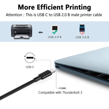 NÖRDIC USB C 3.1–USB 2.0 B -datakaapeli 1 m, USB-tulostinkaapeli
