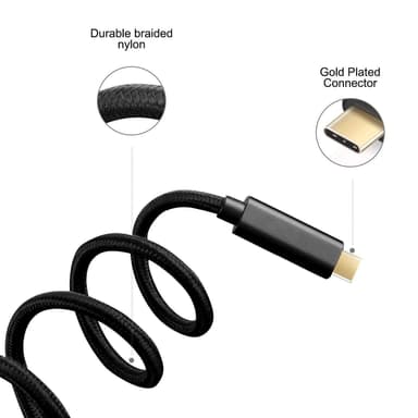 NÖRDIC 1,5 m USB C–USB C -kaapeli, USB3.1 Gen1 pikalataus Power Deliveryllä 60 W, 5 Gb/s, 3 A, Emarkerilla, nailonpunottu, musta