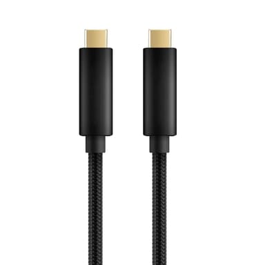 NÖRDIC 1,5 m USB C–USB C -kaapeli, USB3.1 Gen1 pikalataus Power Deliveryllä 60 W, 5 Gb/s, 3 A, Emarkerilla, nailonpunottu, musta