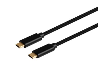 NÖRDIC 1,5 m USB C–USB C -kaapeli, USB3.1 Gen1 pikalataus Power Deliveryllä 60 W, 5 Gb/s, 3 A, Emarkerilla, nailonpunottu, musta