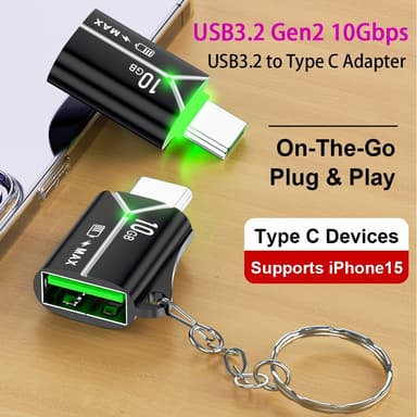 NÖRDIC USB-A OTG naaras - USB C -urossovitin USB 3.2 Gen 2 10Gbps, hopea