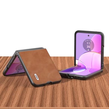 SKALO Motorola Razr 40 5G ABEEL PU Nahka Fold Suojakuori - Ruskea