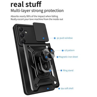 SKALO Samsung A55 5G Armor hybridi metallirengas kameran liukusäädin - Musta