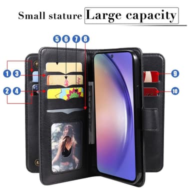 SKALO Samsung A55 5G 10-lokeroa Lompakkokotelo - Musta