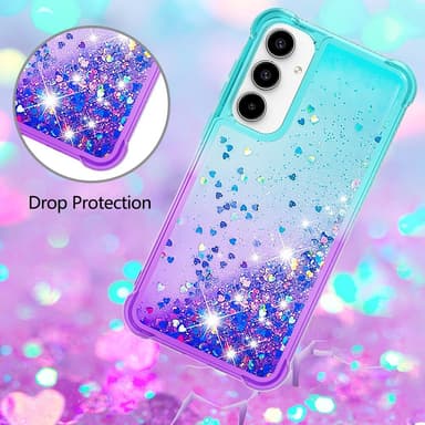 SKALO Samsung A55 5G Juoksuhiekka Glitter Sydämet TPU kuori - Turkoosi-Violetti