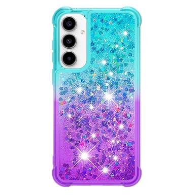 SKALO Samsung A55 5G Juoksuhiekka Glitter Sydämet TPU kuori - Turkoosi-Violetti