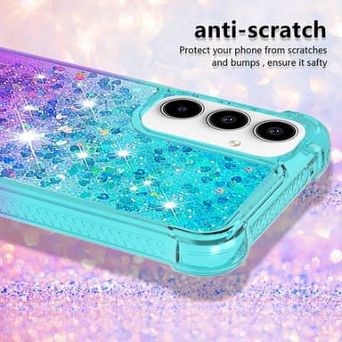 SKALO Samsung A55 5G Juoksuhiekka Glitter Sydämet TPU kuori - Turkoosi-Violetti