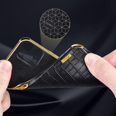 SKALO Samsung A35 5G Krokotiili Kultainen Reuna Kuori - Musta