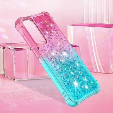 SKALO Samsung A55 5G Juoksuhiekka Glitter Sydämet TPU kuori - Pinkki-Turkoosi