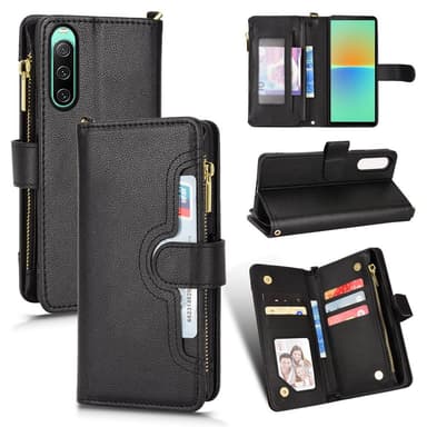 SKALO Sony Xperia 10 V 10-lokeroa Lompakkokotelo - Musta