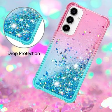 SKALO Samsung A55 5G Juoksuhiekka Glitter Sydämet TPU kuori - Pinkki-Turkoosi
