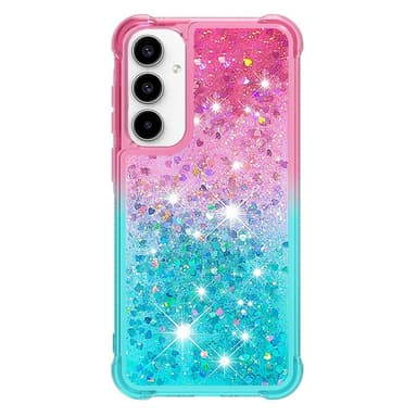 SKALO Samsung A55 5G Juoksuhiekka Glitter Sydämet TPU kuori - Pinkki-Turkoosi