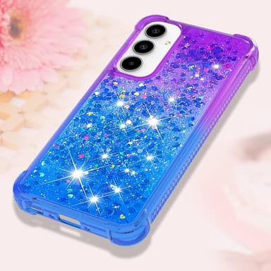 SKALO Samsung A35 5G Juoksuhiekka Glitter Sydämet TPU kuori - Violetti-Sininen