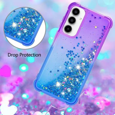 SKALO Samsung A35 5G Juoksuhiekka Glitter Sydämet TPU kuori - Violetti-Sininen