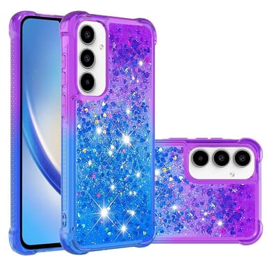SKALO Samsung A35 5G Juoksuhiekka Glitter Sydämet TPU kuori - Violetti-Sininen
