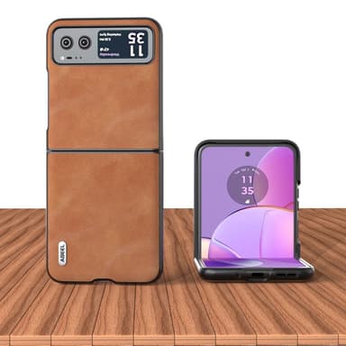 SKALO Motorola Razr 40 5G ABEEL PU Nahka Fold Suojakuori - Ruskea