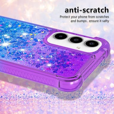SKALO Samsung A35 5G Juoksuhiekka Glitter Sydämet TPU kuori - Violetti-Sininen