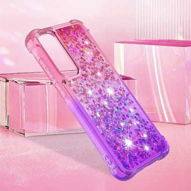 SKALO Samsung A35 5G Juoksuhiekka Glitter Sydämet TPU kuori - Pinkki-Violetti