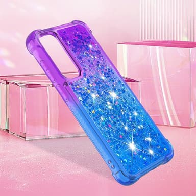 SKALO Samsung A35 5G Juoksuhiekka Glitter Sydämet TPU kuori - Violetti-Sininen