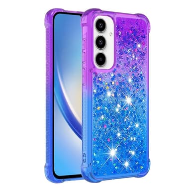 SKALO Samsung A35 5G Juoksuhiekka Glitter Sydämet TPU kuori - Violetti-Sininen