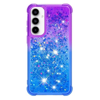 SKALO Samsung A35 5G Juoksuhiekka Glitter Sydämet TPU kuori - Violetti-Sininen