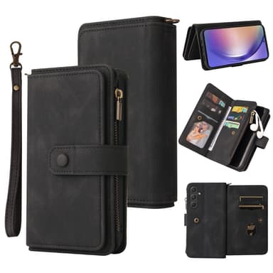 SKALO Samsung A55 5G Big Wallet 17-lokeroa Lompakkokotelo - Musta