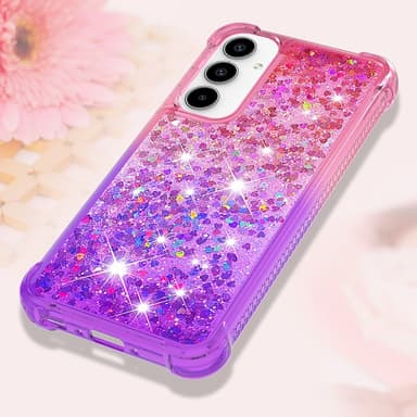 SKALO Samsung A35 5G Juoksuhiekka Glitter Sydämet TPU kuori - Pinkki-Violetti
