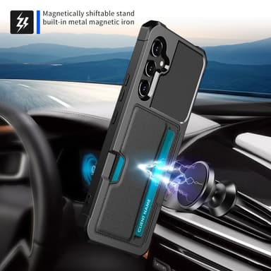 SKALO Samsung A55 5G Iskunkestävä kuori lompakolla - Musta
