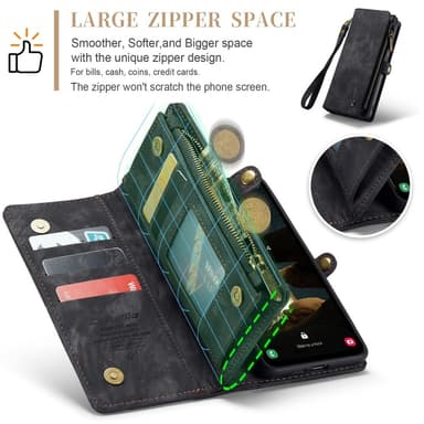 CaseMe Samsung A55 5G CaseMe Big Wallet 2in1 Magnet Lompakkokotelo - Musta